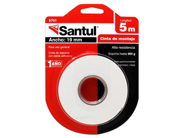 Cinta de Montaje Santul, doble cara, 19mm x 5m.