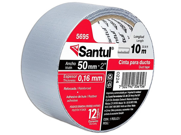Cinta Adhesiva Santul de 10 Metros, Para Ducto, Color Gris.