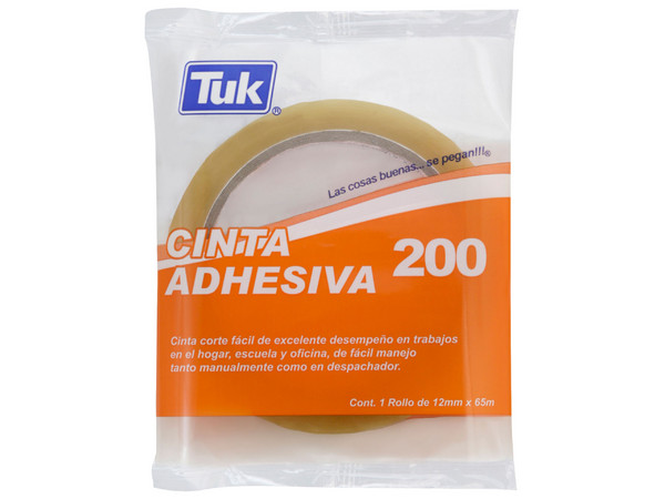 Cinta Adhesiva Tuk 200 12mm x 65m Transparente Alta Adherencia.