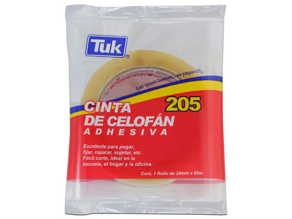 Cinta Adhesiva Tuk 205 Transparente, 24mm x 65m, Caja Con 6 Piezas.