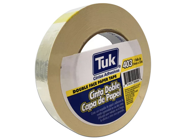 Cinta Adhesiva de Papel Tuk de Doble Capa, 24mm x 33m, Color Beige.