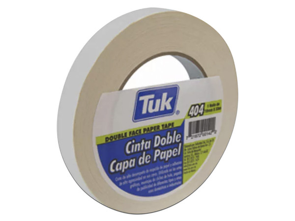 Cinta Adhesiva TUK de doble capa, 18mm x 33m, color blanco. Paquete con 4 piezas