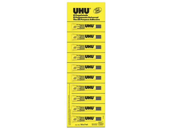 Pegamento Universal UHU 9U 64, 7ml, Tira con 10 Piezas. Color Transparente.