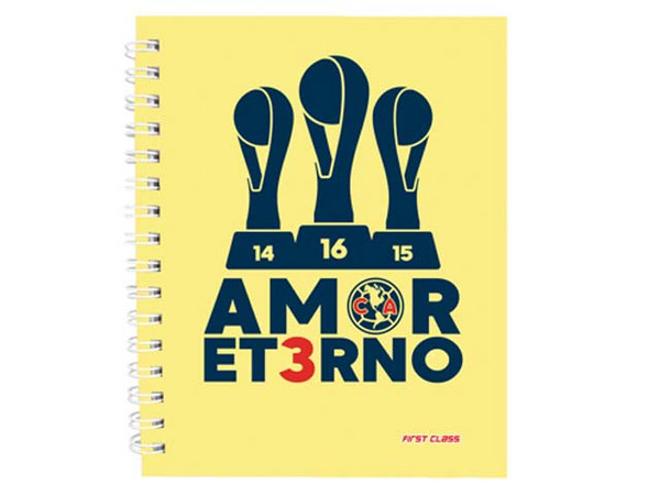 Cuaderno Dietrix First Class 5124 de Raya, Pasta dura, Doble Arillo, 80 hojas, Edición Club América Amor Eterno, Color amarillo.