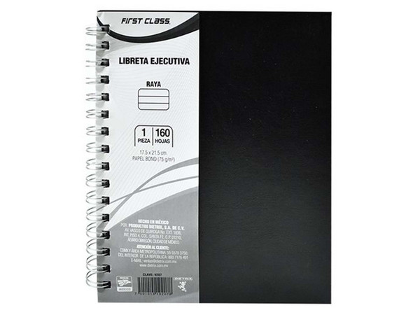 Cuaderno Forma Francesa, Dietrix, Raya, 160 Hojas, Pasta Dura, Engargolado, Color Negro y Gris.