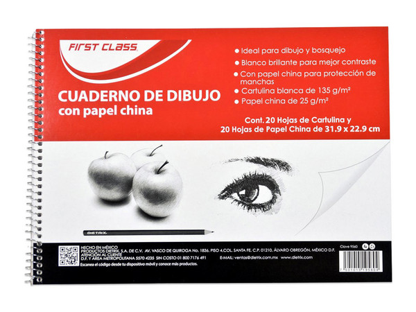 Cuaderno de Dibujo DIETRIX 9560, Tamaño 32.2x24.6cm, Papel de China Blanco, 20 Hojas.