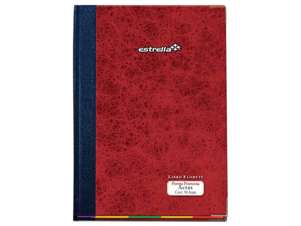 Libro de Contabilidad Estrella Floquete F/F Actas con 96 Hojas, Encuadernación Rústica. Color Rojo.
