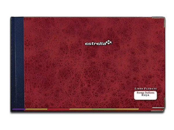 Libro Florete Estrella Tamaño Italiana, 144 hojas, Raya, Color Rojo.