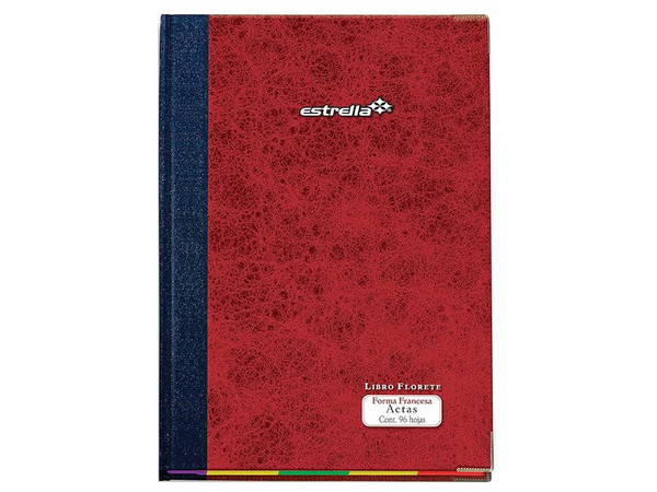 Libro Estrella Florete Raya (Modelo 112): Tamaño 34.1 x 23.6 cm, Tamaño Acta, 96 hojas rayadas.