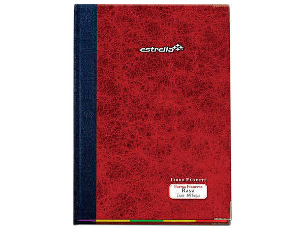 Libro Estrella Florete Raya (Modelo 99): 192 hojas rayadas, formato francesa, esquinas reforzadas con puntas metálicas, ideal para contabilidad y registros.