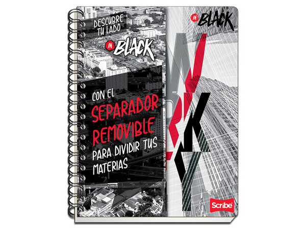 Cuaderno Profesional Scribe InBlack Raya Espiral Doble 100 Hojas (Modelo 2270) está compuesto por 100 hojas rayadas, ideales para notas y apuntes. 