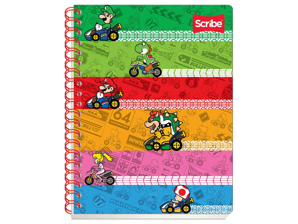 Cuaderno Profesional Scribe Edición Mario Bros, Espiral Doble, Formato Doble Raya, 100 hojas.