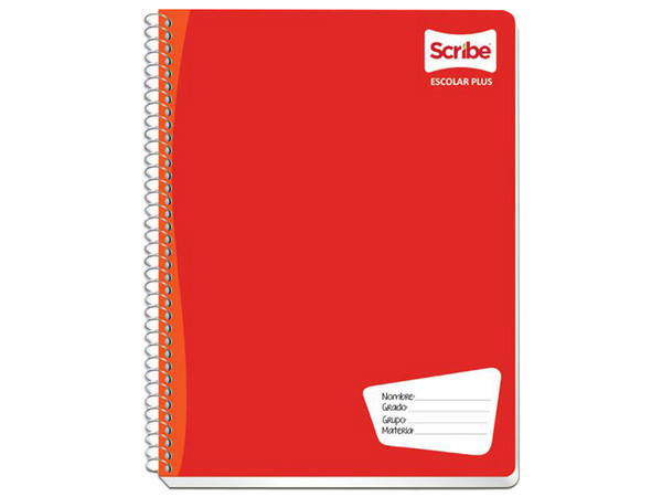 Cuaderno Scribe de Cuadro Grande, Pasta Semi Rígida, Forma Profesional, 100 Hojas, Color Rojo.
