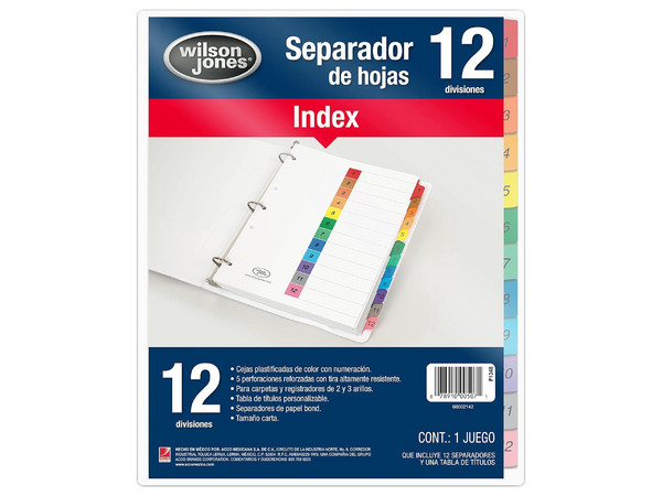 Separador Wilson Jones económico para 12 divisiones.