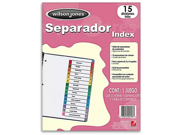 Separador Wilson Jones económico para 15 divisiones.