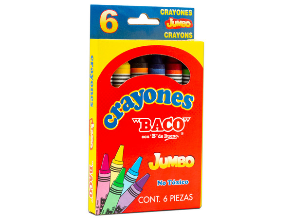 Crayones Jumbo BACO, Colores Surtidos, Paquete con 6 piezas.