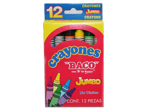 Crayones Jumbo BACO, Colores Surtidos, Paquete con 12 piezas.
