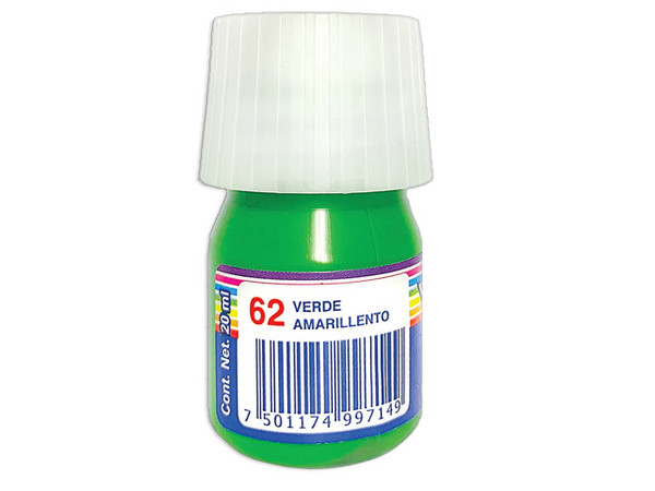 Pintura Baco para Cartel 20 ml Color Verde Amarillento, caja con 10 piezas, secado rápido y alta cobertura.