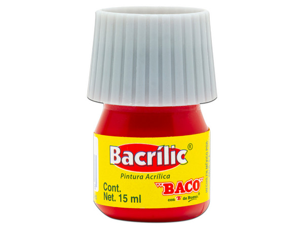 Pintura Acrílica BACO, Color Rojo de 15ml, caja con 10 piezas.