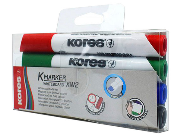 Marcador para pizarrón Kores, 4 piezas.