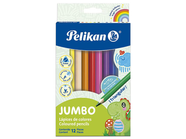 Color triangular Pelikan Jumbo caja con 12 Colores.