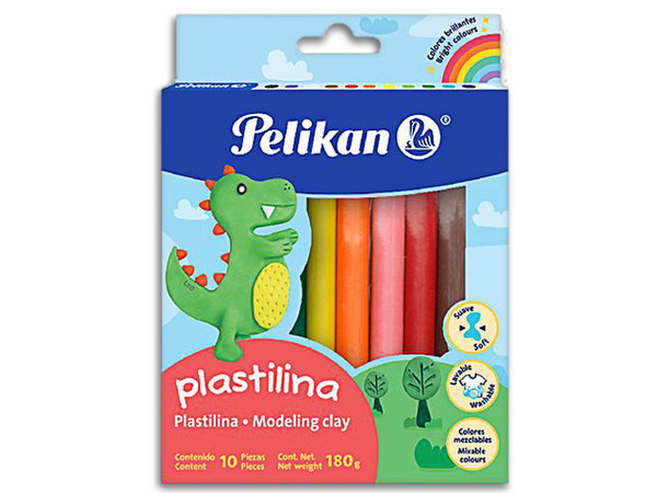 Plástilina Pelikan 6700000, Caja con 10 Barras, Colores Surtidos.