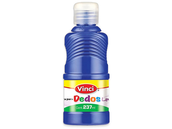 Pintura para Dedos Lavable Vinci en color azul viene en presentación de 237 ml, ideal para actividades infantiles y artísticas.
