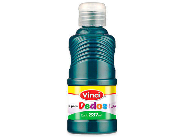 Pintura para Dedos Lavable Vinci en color azul turquesa viene en presentación de 237 ml, ideal para actividades infantiles y artísticas.