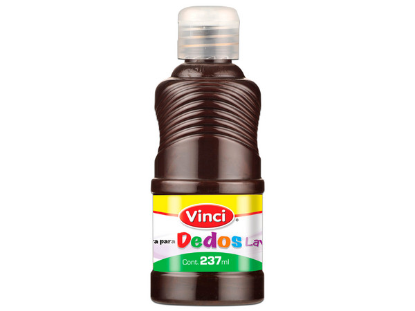 Pintura para Dedos Lavable Vinci en color café viene en presentación de 237 ml, ideal para actividades infantiles y artísticas.