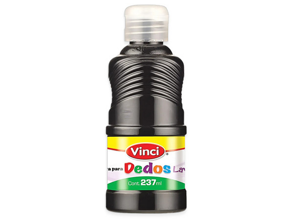 Pintura para Dedos Lavable Vinci en color negro viene en presentación de 237 ml, perfecta para actividades infantiles y proyectos artísticos.
