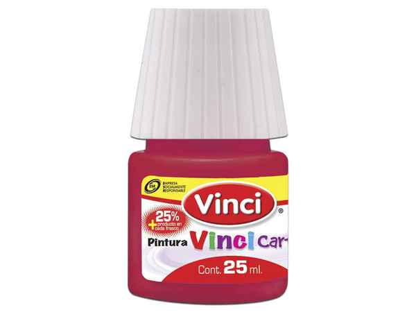 Pintura Cartel Vinci en color rojo carmesí (56) viene en presentación de 25 ml y caja con 10 piezas, ideal para arte y manualidades.