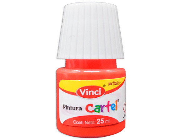 Pintura Vinci para cartel, color rojo naranja, 25 ml, caja con 10 piezas.