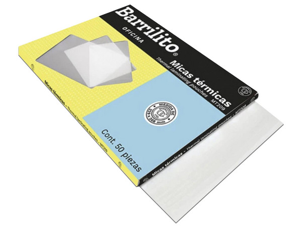 Micas térmicas Barrilito de 8 Milésimas, forma rígida, caja con 50 Micas.