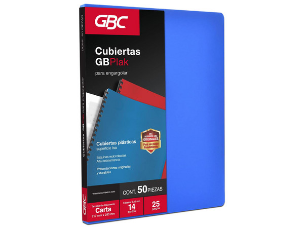 Cubierta Plástica GBC P3545, Tamaño Carta. Color Azul. Caja con 50 Piezas.