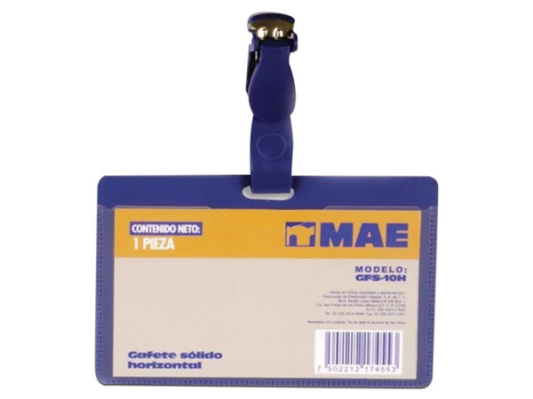 Gafete Solido MAE GFS-10H de 9 x 5.5cm, Horizontal, color azul. Paquete con 50 piezas