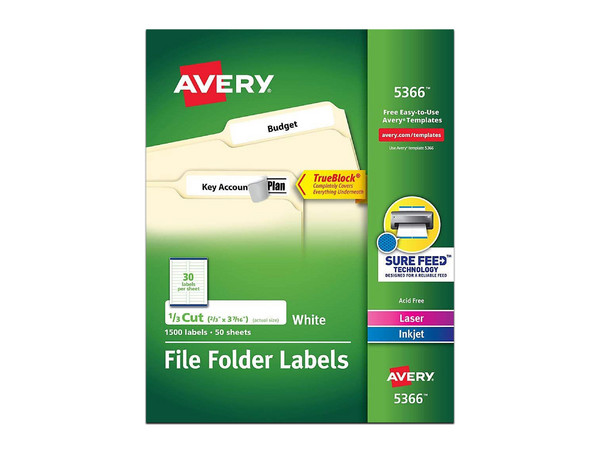 Etiquetas para carpeta Avery, 1.69 x 8.73, Color Blanco.