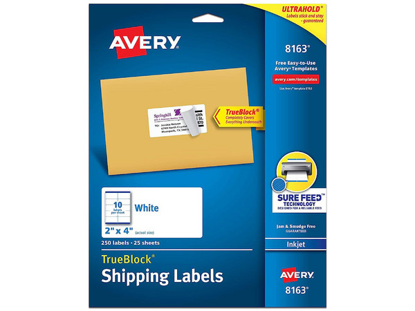 Etiquetas Avery 08163, color blanco, 250 etiquetas.