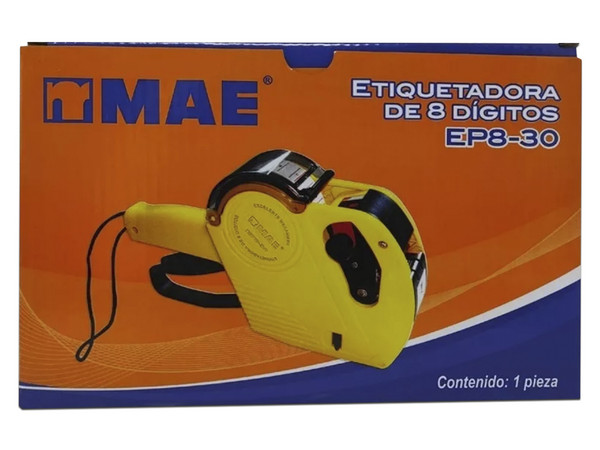 Etiquetadora Mae de hasta 8 dígitos, Color amarillo.