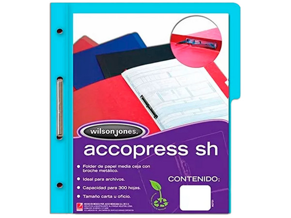 Folder ACCO Brands P1192 Accopress Tamaño Carta con Broche, Color Azul Claro.