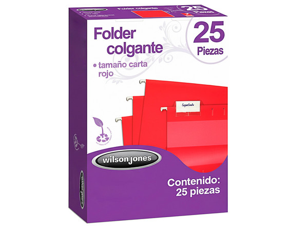 Folder Acco Colgante, Tamaño Carta, Color Rojo, Paquete Con 25 Piezas.