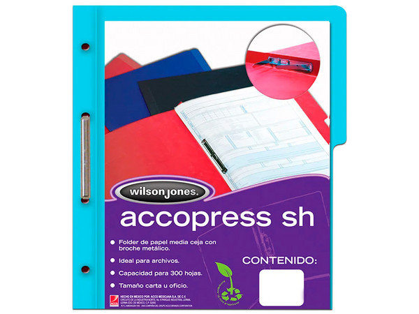 Folder ACCO Brands Accopress Tamaño Carta con Broche, Color Azul Claro.