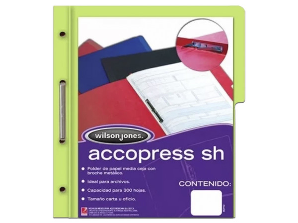 Folder ACCO Brands P4558 Accopress Tamaño Carta con Broche, Color Verde.