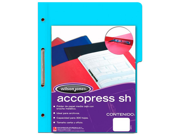 Folder ACCO Brands Accopress Tamaño Oficio con Broche, Color Azul Claro.