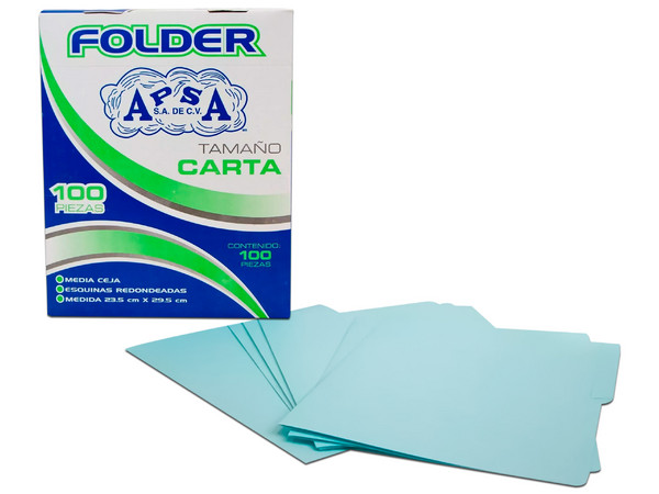 Folder APSA L11FC de Tamaño Carta, Color Azul, Paquete con 100 piezas.