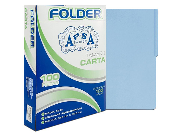 Folder Apsa L81-P Tamaño Carta, Color Azul, Caja con 100 piezas.