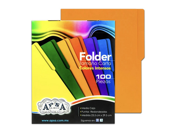 Folder Apsa L84-P Tamaño Carta, Color Naranja, Caja con 100 piezas.