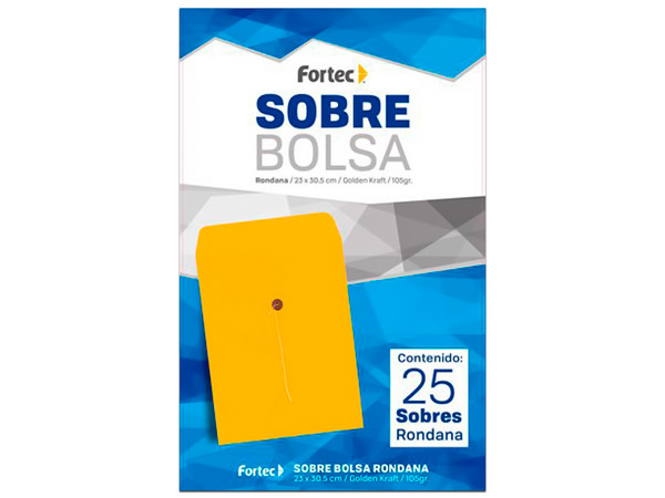 Sobre Rondana Fortec B-23-KR, Tamaño Carta, 25 Piezas, Color Amarillo.