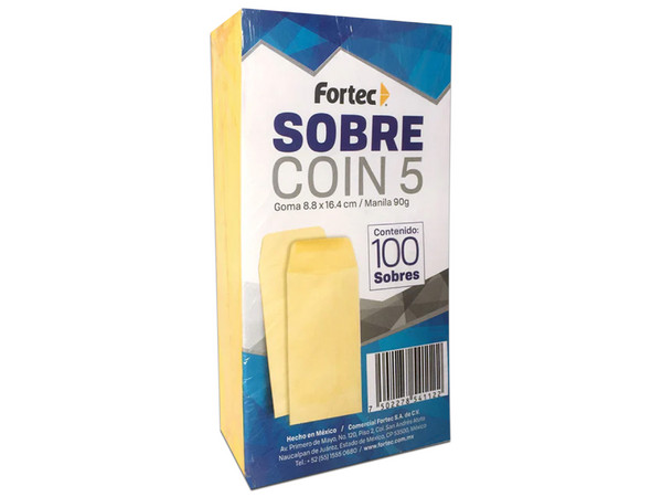 Sobre Coin Fortec S-05-KG, 100 Piezas, Color Kraft.