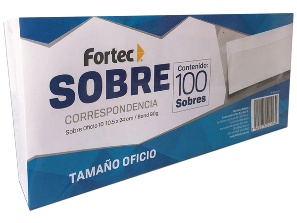 Sobre Correspondencia Fortec S-10-B-60, Tamaño Oficio, 100 Piezas, Color Blanco.