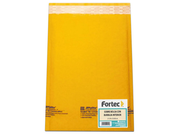 Sobres de Burbuja Fortec, Dimensiones 21.59 x 30.48 cm. Paquete con 5 Piezas, Color Amarillo, Material de Papel.